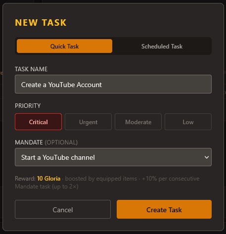 New Task modal